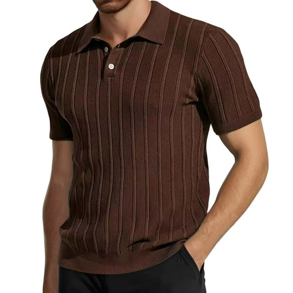 Gyexs Mens Knit Polo Shirts Short Sleeve Slim Fit Textured Golf Polo Shirt Casual Button Classic Fit Collared Golf Shirts Pullover Tops Brown, Size XXXL