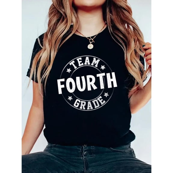 Cotton Team Fourth Grade Teacher Student Back to School 4th Grade T-Shirt Women's Graphic Tee Casual Tops
