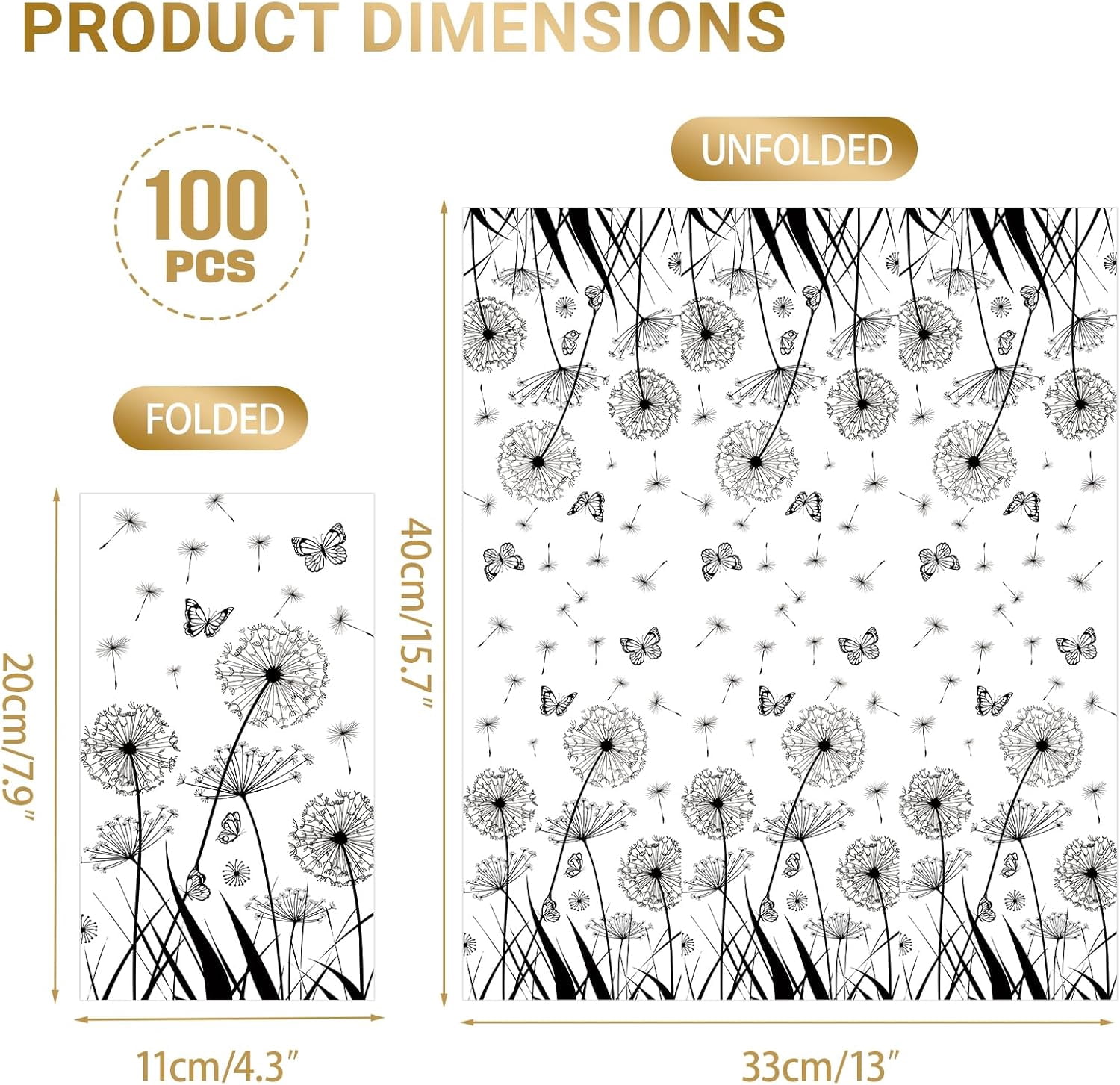 100PCS Dandelion Paper Napkins 3 Ply Disposable Hand Towels for Bathroom Dandelion and Butterfly Pattern Guest Napkins Dinner Napkins for Wedding Party Supplies Kitchen Bathroom Table Decor