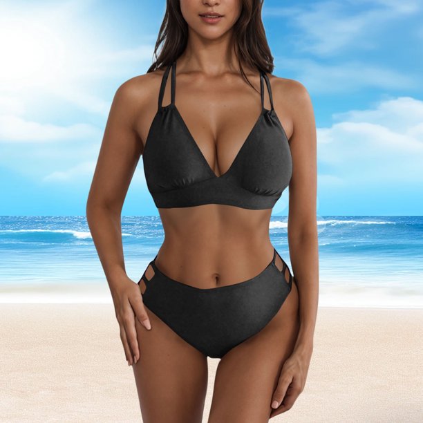 Traje de baño de verano para mujer, de color liso, con cojín en el pecho y sin soporte de acero, sin espalda, con tirantes, de nailon.