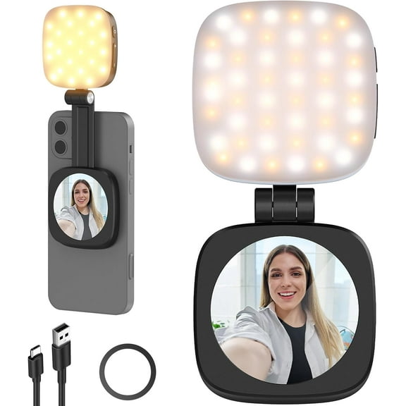 Yippzo Magnetic Selfie Light Compatible with MagSafe iPhone, Folding LED Phone Fill Ring Lighting with Mirror for Zoom Makeup Photography Recording Video Conference