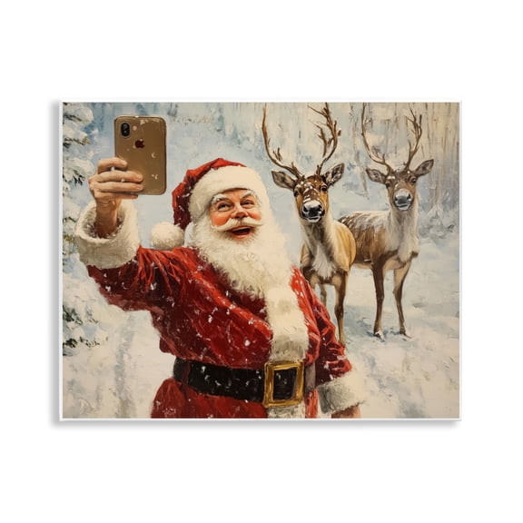 Stupell Industries Santa Selfie with Reindeer Wall Plaque Art, design by Arlington Prints