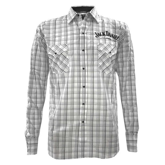 Jack Daniels Men's Textured Plaid Embroid Snap Shirt Western Whiskey Liquor (XL)