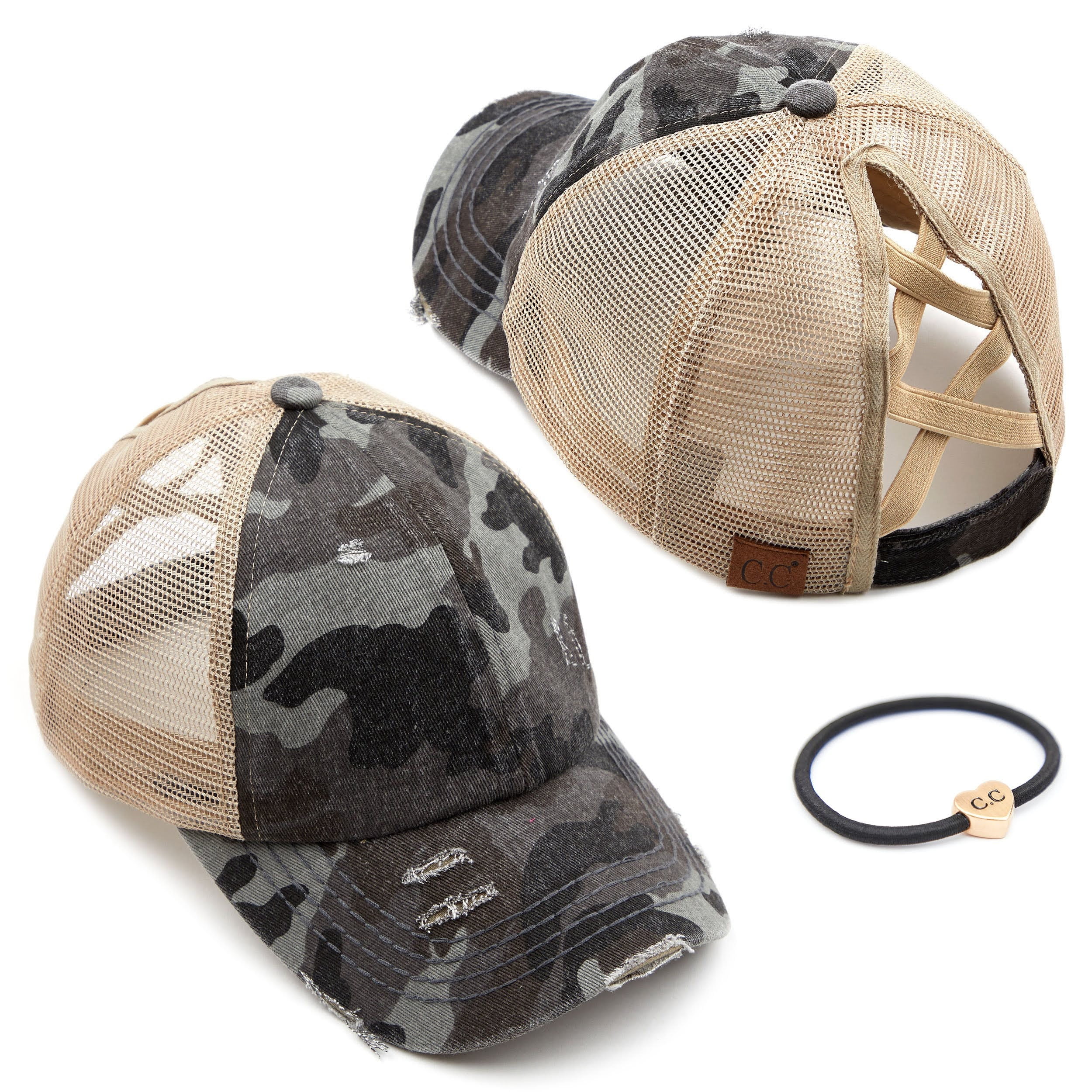 C.C Exclusives Hatsandscarf Washed Distressed Cotton Denim Ponytail Hat