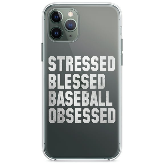 DistinctInk Clear Shockproof Hybrid Case for iPhone 12 MINI (5.4" Screen) - TPU Bumper Acrylic Back Tempered Glass Screen Protector - Stressed Blessed Baseball Obsessed