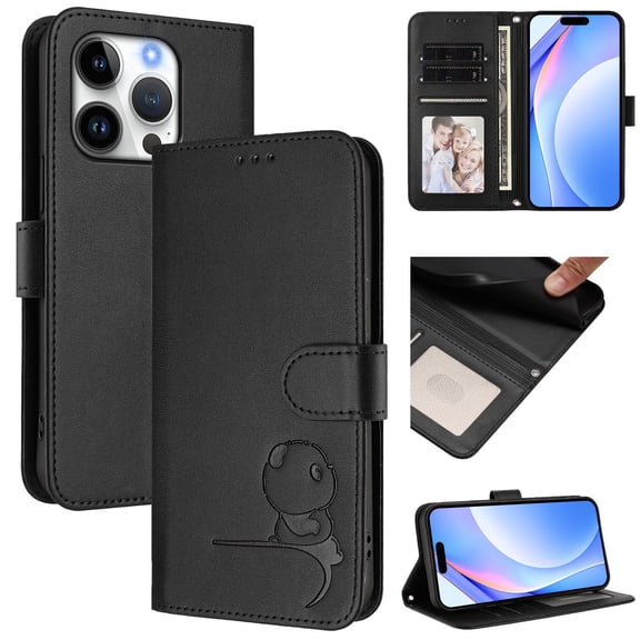 Allytechgroup for iPhone 16 Pro Flip PU Leather Wallet Case, Built-in Credit Card Slot Lanyard RFID Blocking Dust/Dirt Proof Shock-Absorbent Lightweight Non-Slip Protective Cover, Black