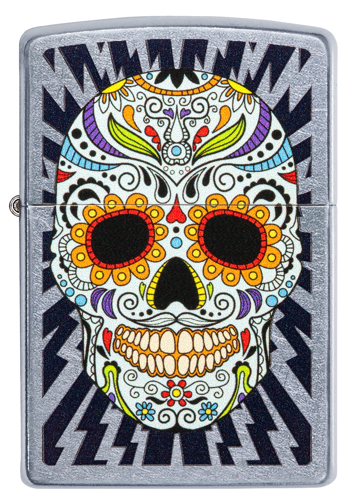 Zippo Street Chrome Lightning Sugar Skull Windproof Pocket Lighter