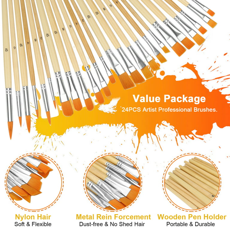 24Pcs Professional Paint Brush Artists Paintbrush Kit for Beginner