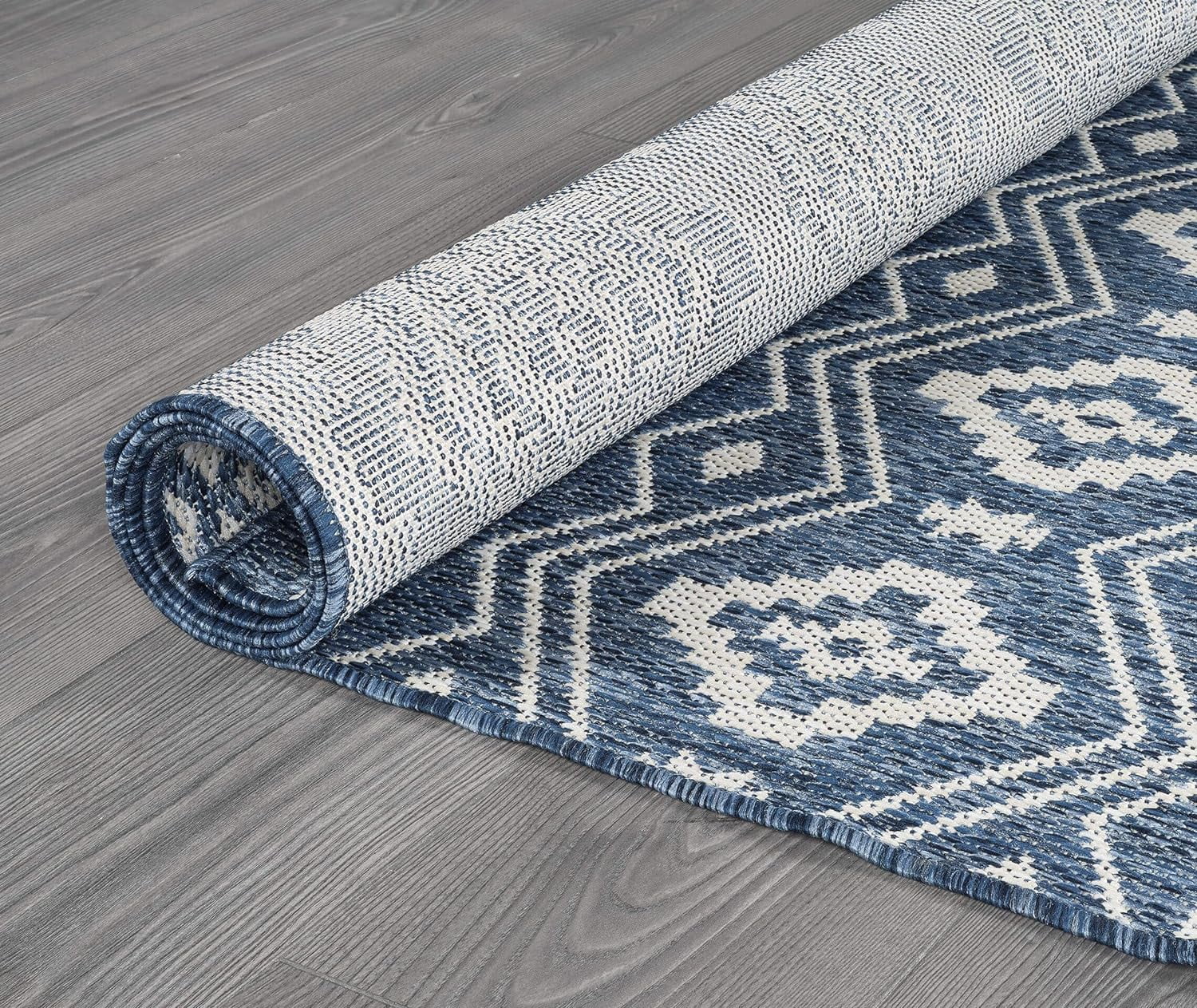 Beverly Rug Outdoor Area Rugs, Waterproof Patio Porch Garden Carpet,Azure and White, 10'x14'