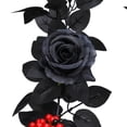 thumbnail image 4 of Gothic Black Rose Vine Garland, 68.89in Realistic Faux Flower With Gold Berries, Spooky Accent For Fireplace Mantel Or Halloween Party Backdrop Setup A, 4 of 9