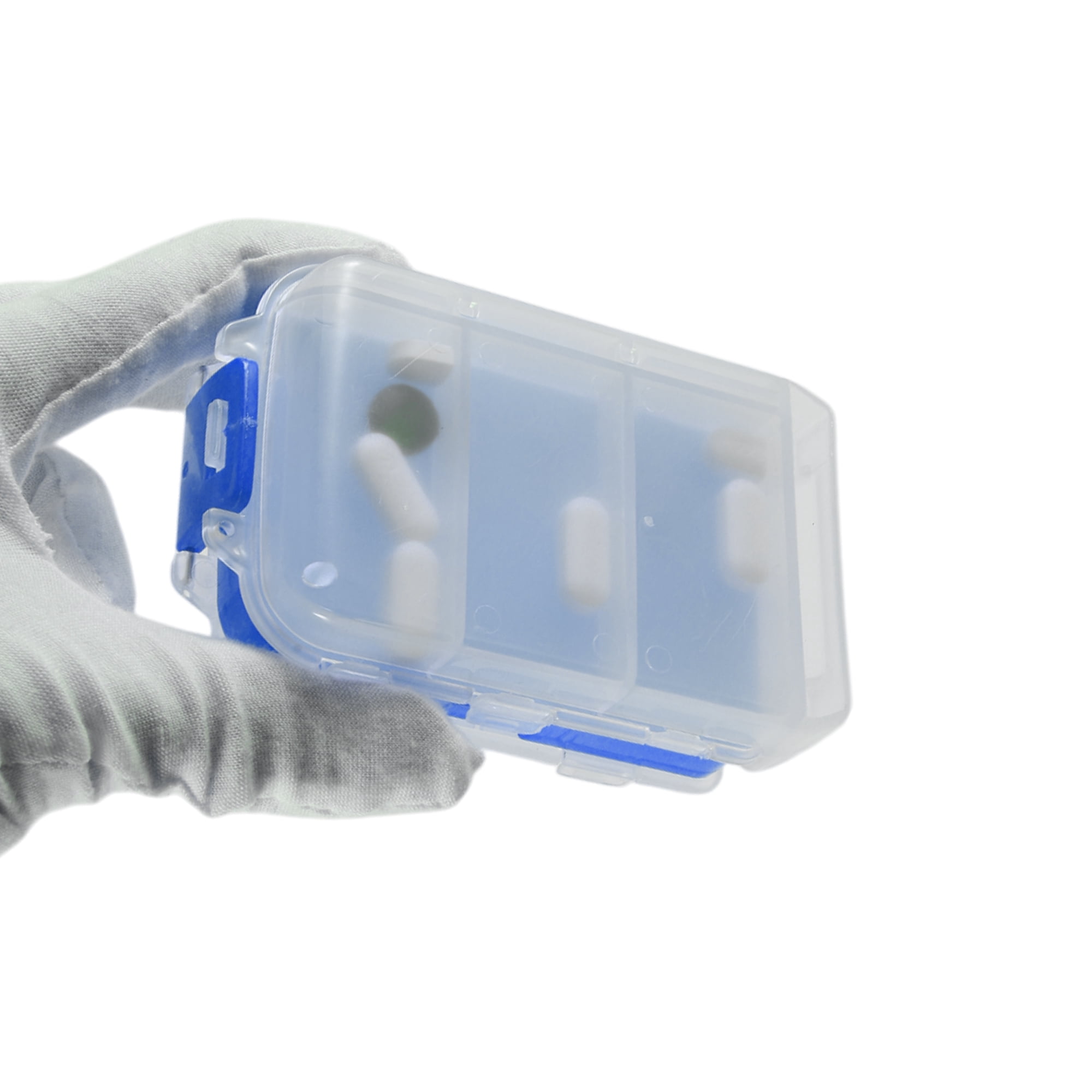 Unique Bargains 8 Grids 3 Fold Pill Case for Travel 1 Pc Clear, Blue