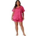 thumbnail image 3 of DARING DIVA Women's Plus Size Single Breasted Short Sleeve Pajamas Set 2X Hot Pink, 3 of 6