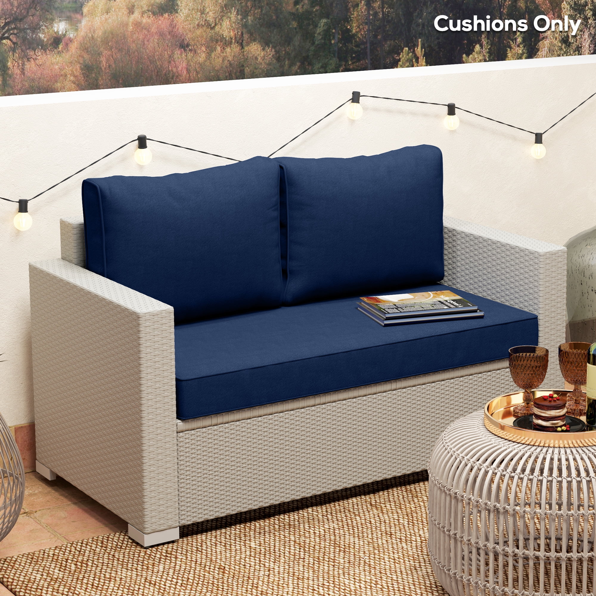 Outsunny 2 Seater Patio Furniture Cushions, 5 in Outdoor Loveseat Cushions with Removable Cover, Replacement Cushions for Outdoor Furniture, Navy Blue