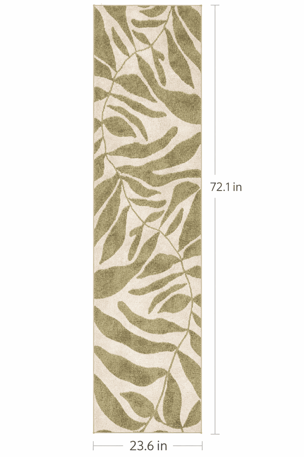 Tapis de couloir Mainstays à poils courts, motif floral, base ivoire et feuilles vertes, 60 x 180 cm, recommandé pour le couloir, la chambre, la cuisine et la buanderie.