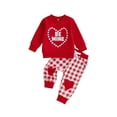 thumbnail image 2 of Loicainy Toddler Baby Boy Valentine's Day Outfits 6 12 18 24 Months 2T 3T 4T Letter Heart Print Long Sleeve Crew Neck Tops Sweatshirt and Elastic Waist Plaid Pants Clothes Set, 2 of 9
