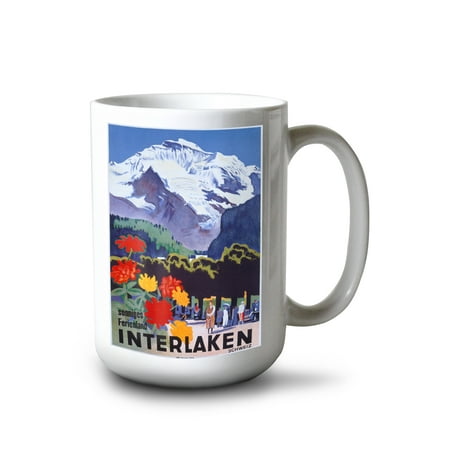 

15 fl oz Ceramic Mug Switzerland Interlaken Schweiz Vintage Advertisement Dishwasher & Microwave Safe