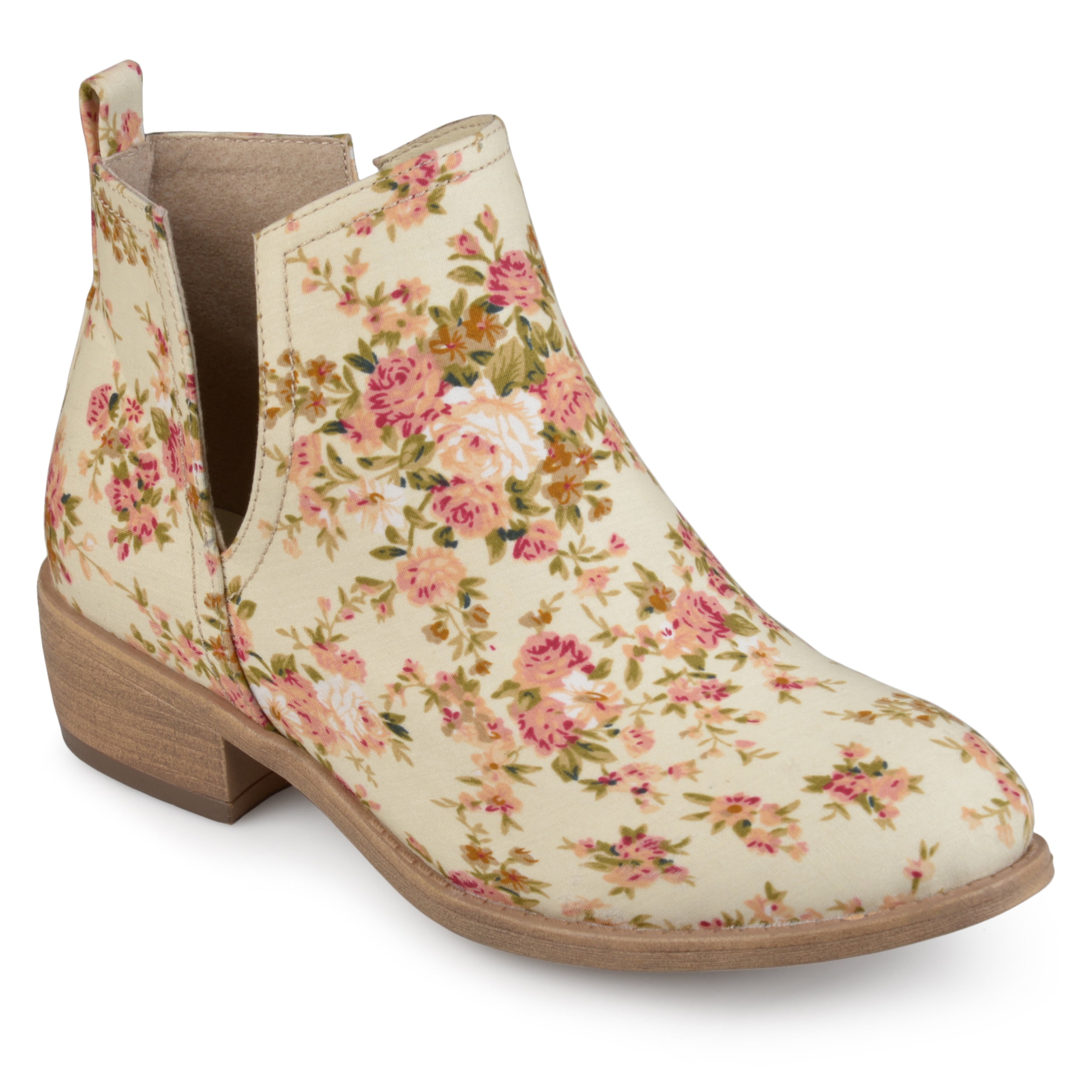 Brinley Co. Women's Floral Fabric Round Toe Stacked Heel Side Slit ...
