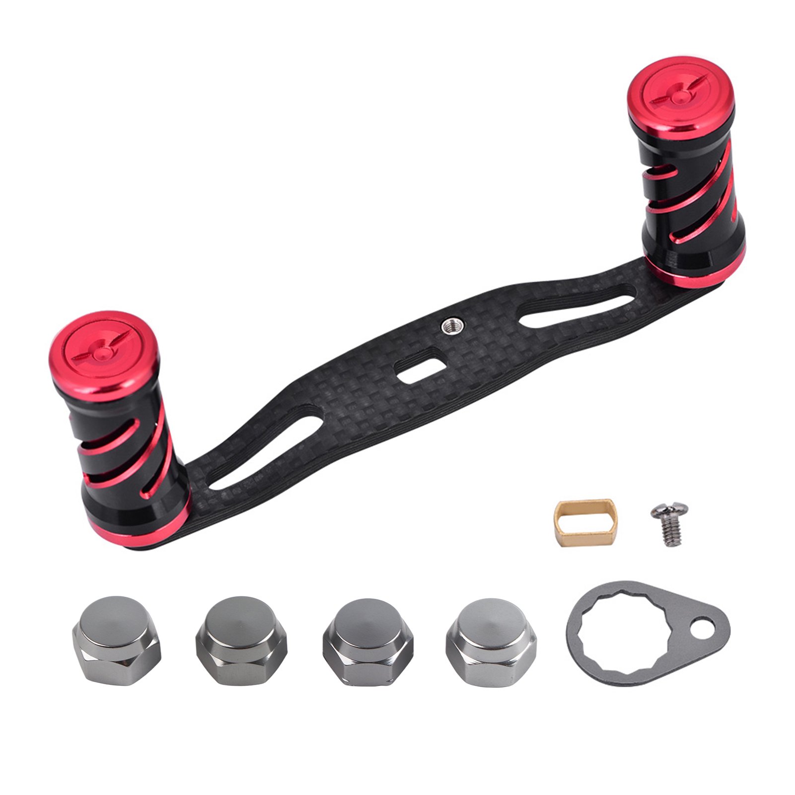 Vowen Fishing Reel Handle Carbon Fiber Frame with Fittings Replace Parts 95mm Black Red