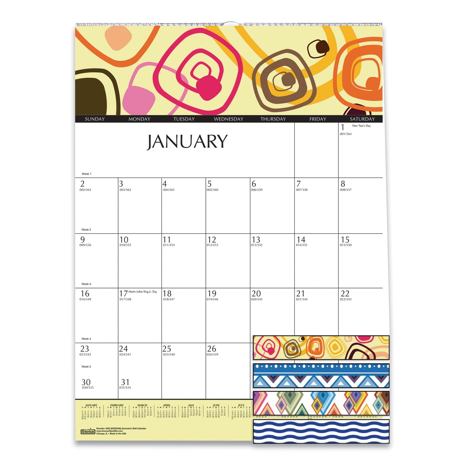 2022 Magnetic Refrigerator Calendar Wall Calendar Pad by Bright Day 16 Month 8 x 10 Inch Geometric