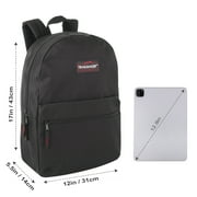Classic Solid Color 17 Inch Backpack with Front Zipper Accessory Pocket, Dual Zipper Closure & Padded Shoulder Straps for Work, Office, Gym, Sports, Travel, Commute & Recreation in Black