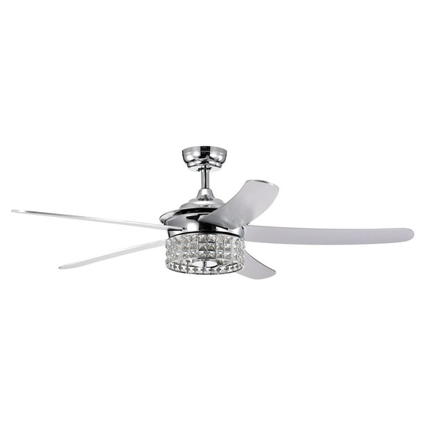 52 Inch Ceiling Fan With Light Kit Modern Remote And 5 Reversible Blades Crystal Lamp Shade 2 Bulbs Not Included Chrome Com Light Kit Modern Ceiling Fan Remote, 5 Bulb Ceiling Fan Light Kit