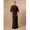 Brown, variant on Womens Brown Boat Neck Flowy Mesh Long Sleeve Cinched Ribbon Maxi Dress