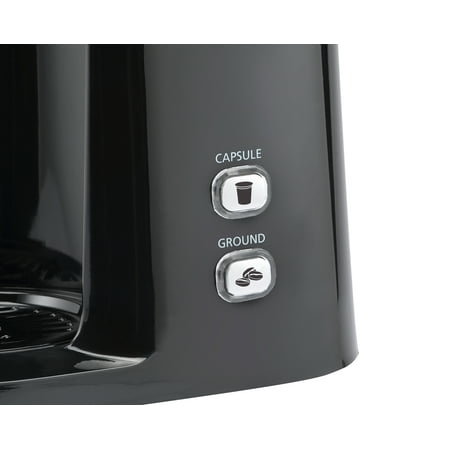 (MISSING K CUP HOLDER & REUSABLE FILTER) Mainstays Single Serve Coffee Maker, 1 cup Capsule or Ground Coffee, Black, New, Model: 202140