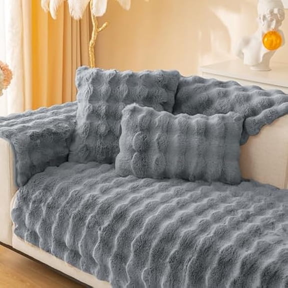 Eryueer Plush Sofa Throw Pillow Cover - 1PC Solid Soft Throw Pillow Case Pillow Cover for Couch Sofa Home Decoration (Dark Grey, Lumbar Pillowcase 30x50 cm)