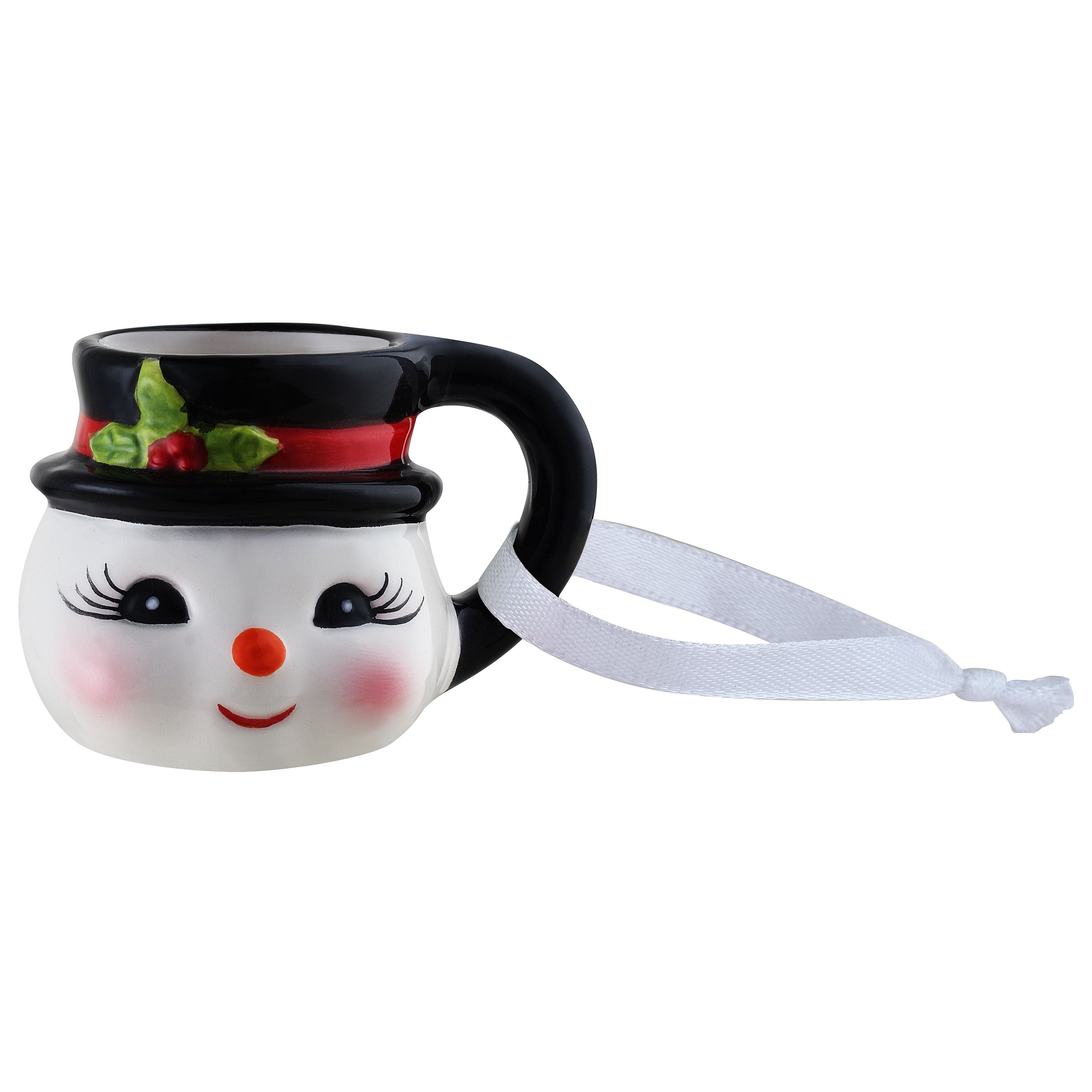 Mr. Christmas 1.5" Miniature Snowman Mug Hanging Ornament, White