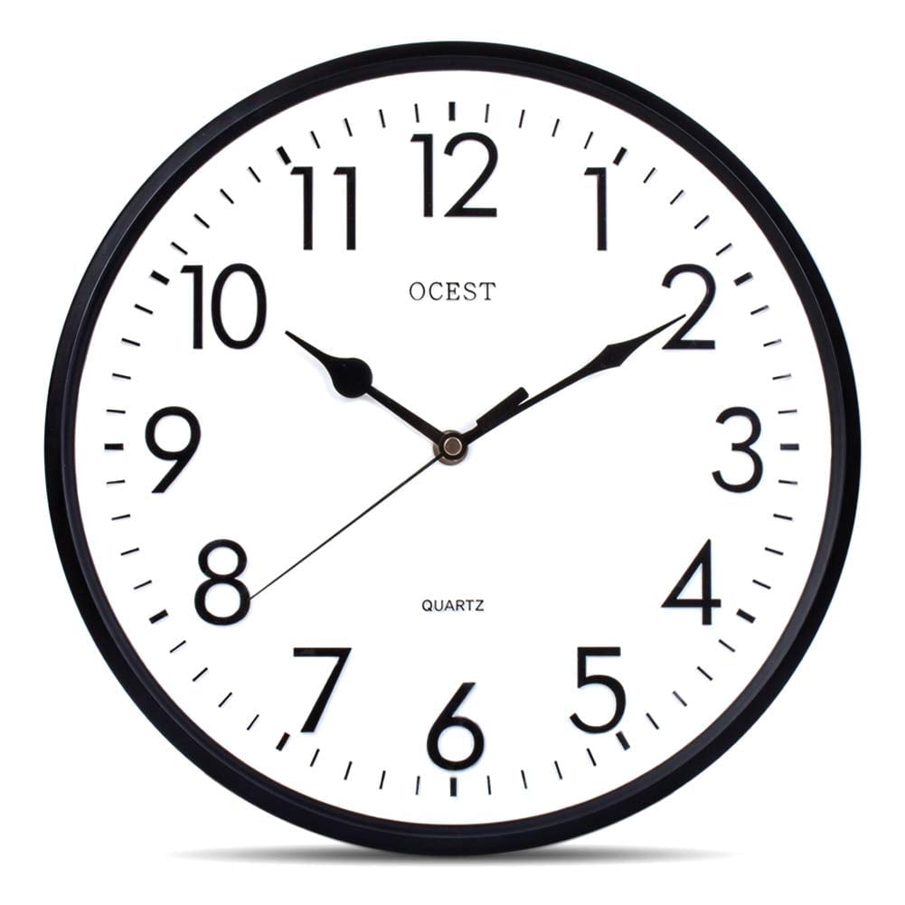 OCEST 12 Outdoor Indoor Wall Clock Quartz with 3D Numeral for Classroom School Office Kitchen Living Room Decor-Black and White Classic Design