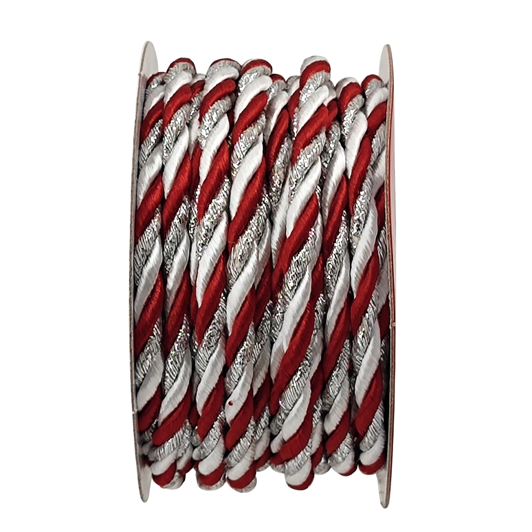 Holiday Time Christmas Red/White/Silver Twisted Cord Gift Trim, 15 ft, HOLIDAY TIME PL R/W TRIM