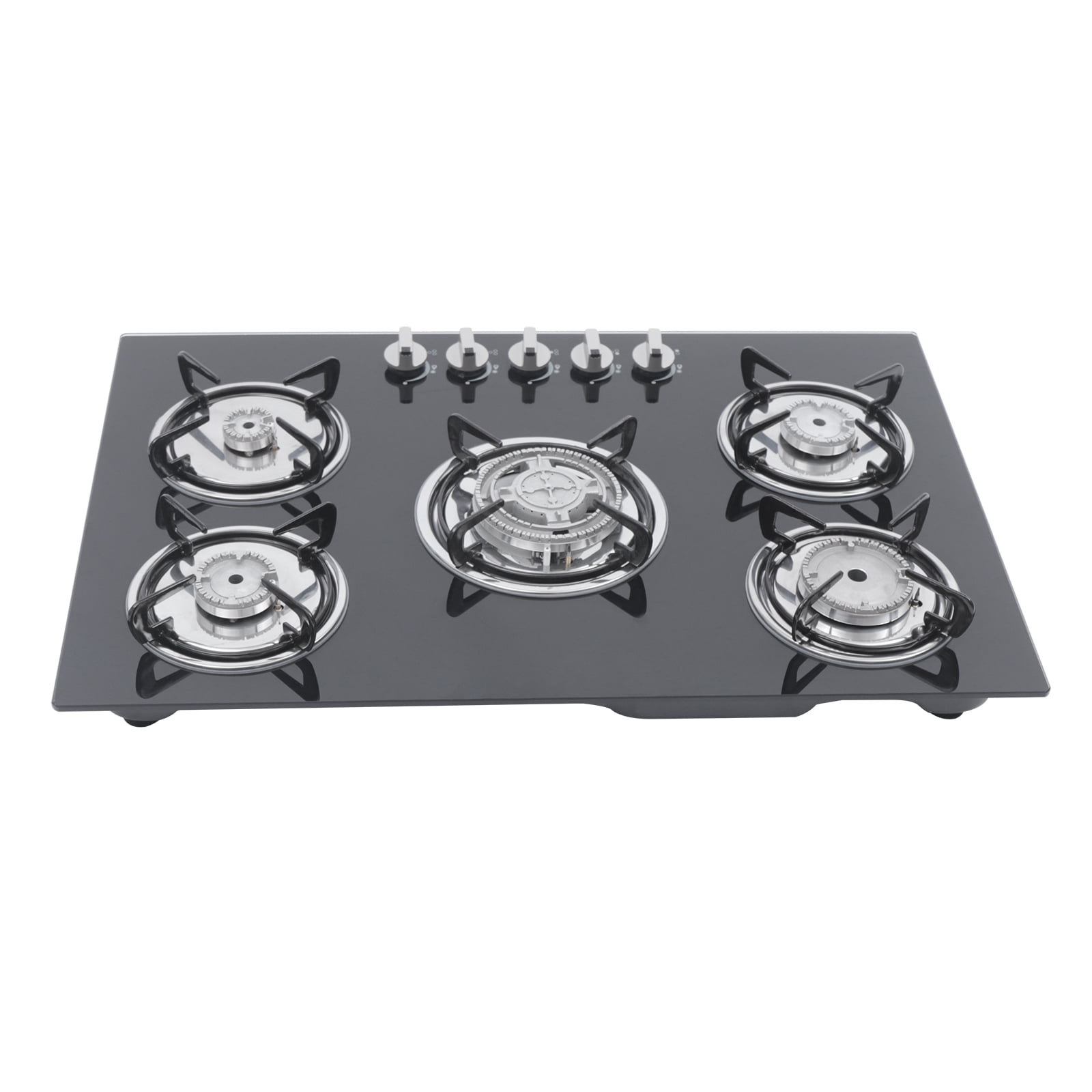 Wildnix 5-Burner Gas Cooktop – Tempered Glass Surface, Energy-Saving, High Efficiency, Precise Flame Control, Durable Porcelain Grates, Ideal for Home Kitchens and Professional Cooking