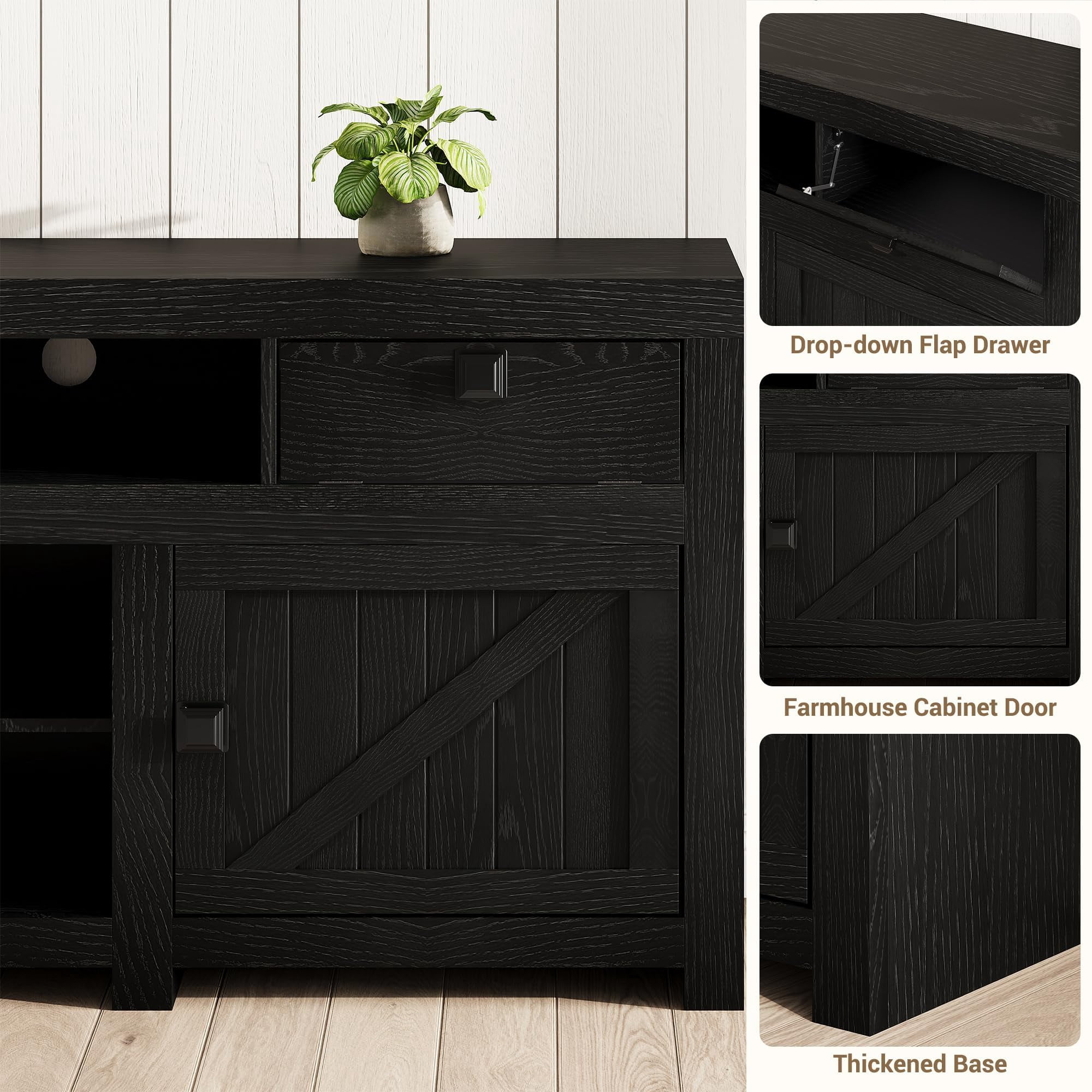 70-Inch Farmhouse TV Stand for TVs Up to 80", Entertainment Center with 4 Storage Drawers & 3 Open Shelves for Living Room-Black