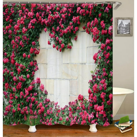 3D European rural town street landscape printing bathroom waterproof shower curtain outdoor flower scenery curtain decoration
