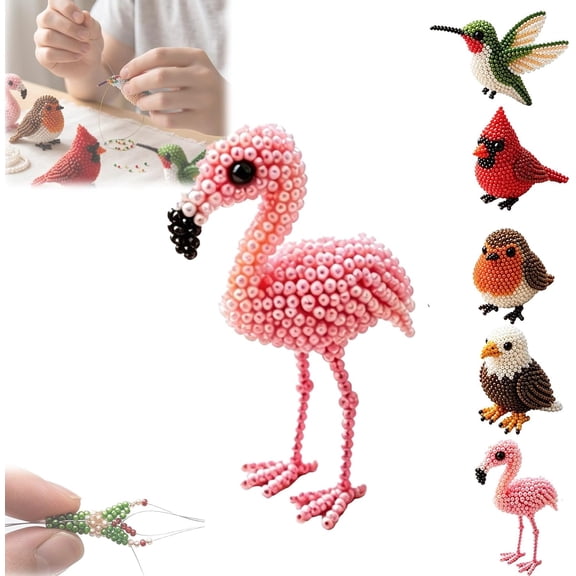 Tiny 3D Beaded Animal DIY Kit, Cute Animal Beading Embroidery Set for Adults Teens Beginners, Stress Relief Craft Gift with Instructions (B)