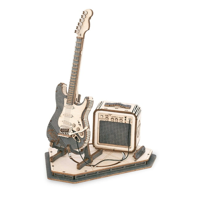 ROKR Electric Guitar 3D Wooden Puzzle Kit – 140 PCS DIY Model Building Set for Adults & Teens | Mechanical Music Instrument Craft, Educational STEM Toy & Gift