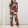 thumbnail image 3 of Disketp Pajamas Set Long Sleeve Sleepwear Womens Button Down Nightwear Pj Sets-Skull And Roses, 3 of 9