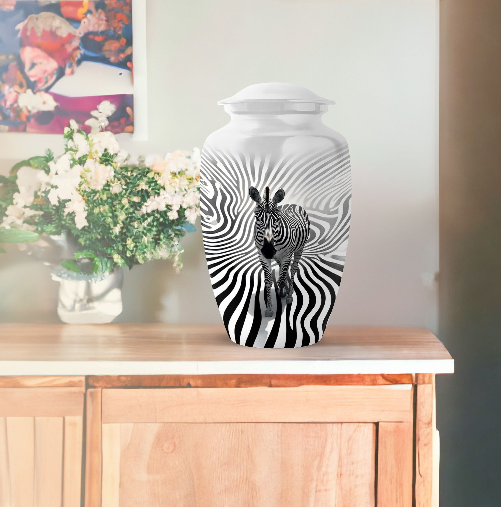 KARYLIZ Zebra Funeral Urns For Adult Ashes Women, Small Urns For Human Ashes Keepsake, Burial & Funeral Urn Ash, Cremation Memorial Gift for Sister & Brother Remains (10 Inch & 3 Inch, Set of 5)