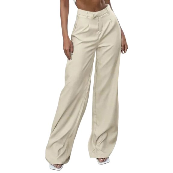 Kureaily Women's Casual High Waisted Tie Side Plicated Wide Leg Pants Women Stretchy Trousers