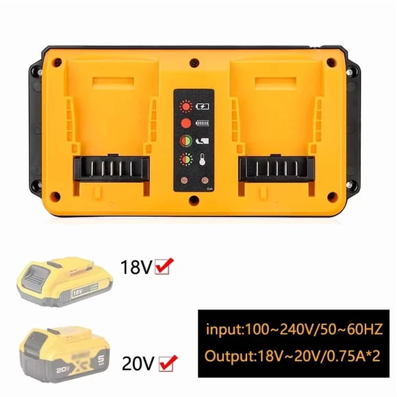 Portátil de Puertos Duales Charger para Dewalt Batería de Litio 18V-20V Recargable DCB207 DCB206 DCB204 DCB203 Rápida Charger