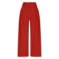 thumbnail image 4 of Wyobmus Womens Wide Leg Linen Pants Summer Beach Palazzo Lounge Trousers Casual Fashion Comfy Vacation Clothes for Women B-Red, 4 of 7