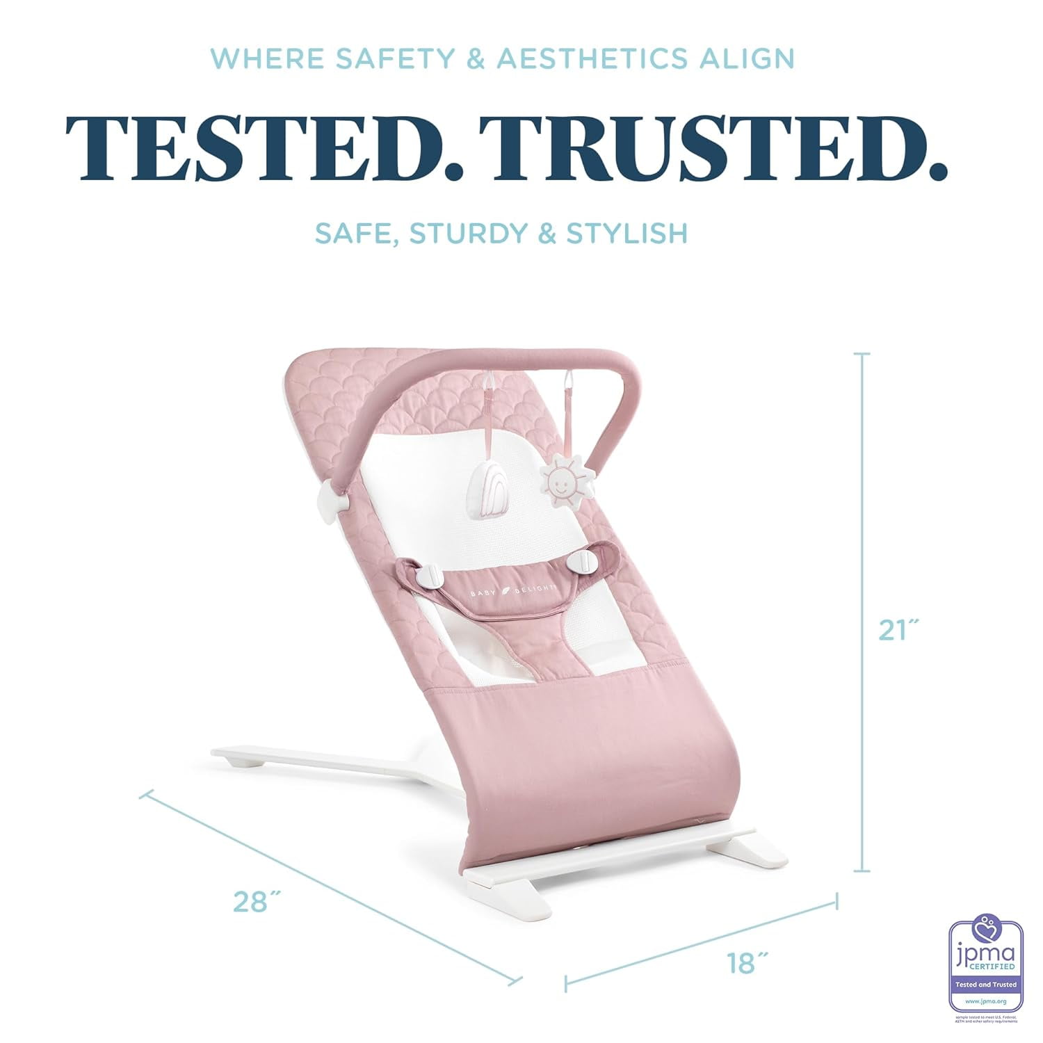 Baby Delight Alpine Organic Deluxe Portable Bouncer, Lightweight, Travel-Ready & Adjustable Recline, Organic Rose