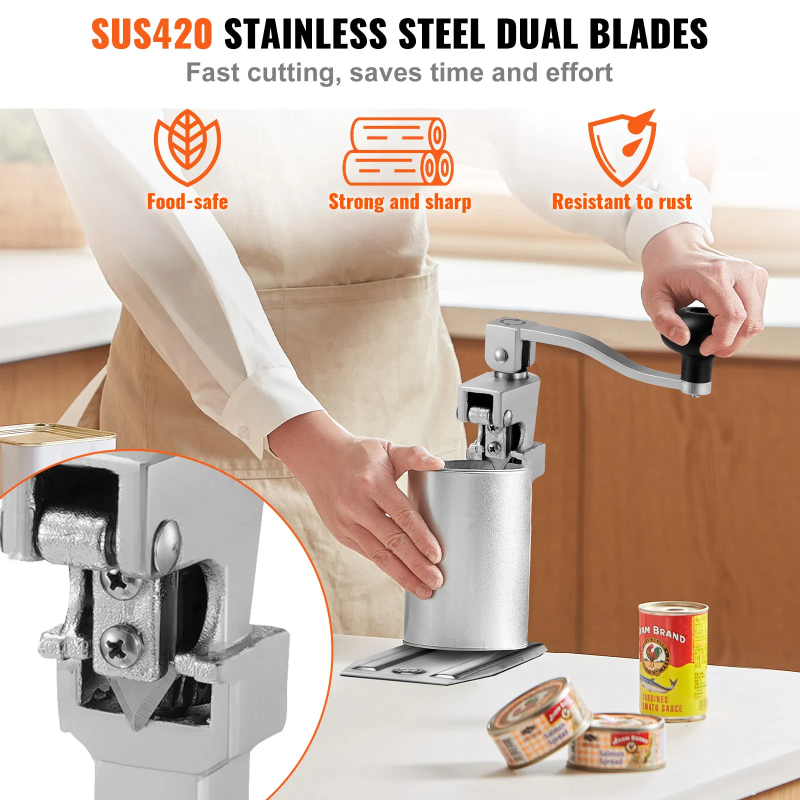 Heavy-Duty Manual Tabletop Can Opener for Cans Up to 11.8 Inches,Adjustable Height Professional Stainless Steel Blade Ideal for Restaurants and Food Stores