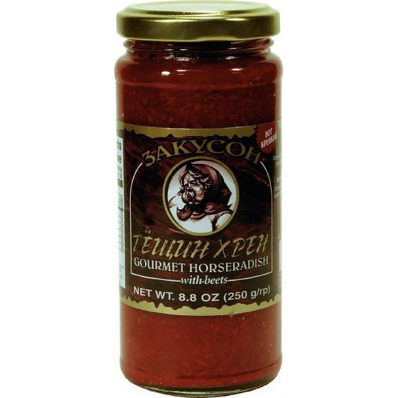"BEET HORSERADISH" (Sauces) "CANADA", Horseradish Mixed with Beet Packaged in Glass Jar, 250g. "Zakuson"