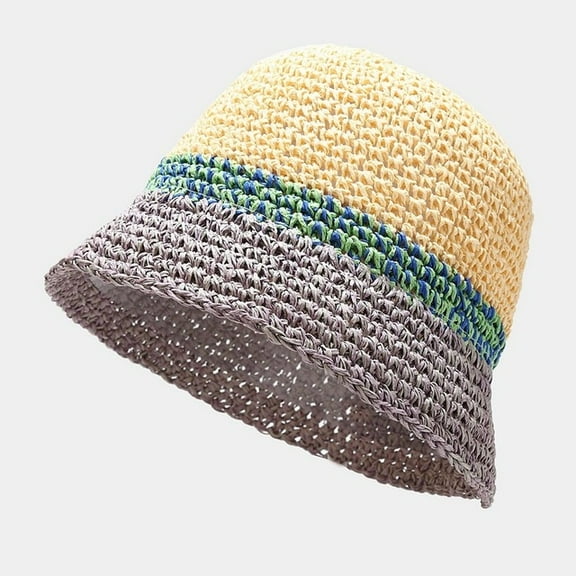 COCOpeaunt Summer Womens Bucket Hat Straw Made Crochet Foldable Ladies Panama Hat Female Beach Sun Visor Cap Sunscreen Cap
