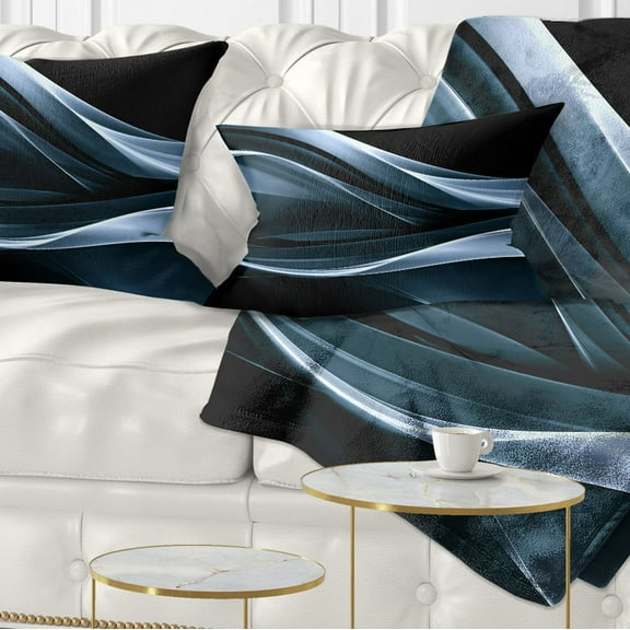 Designart Fractal Lines Blue in Black - Abstract Throw Pillow - 12x20