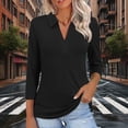 thumbnail image 2 of Gbsyewxs Womens Tops 3/4 Sleeve Lapel Solid Color Fashion Summer T Shirts For Women Black, 2 of 8