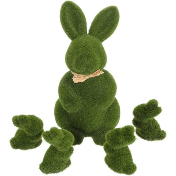 5PCS Moss Bunny Decor Easter Artificial Turf Grass Rabbit Figurine Flocked Animal Bunny Statue Easter Party Favor for Home Garden Yard Decorations