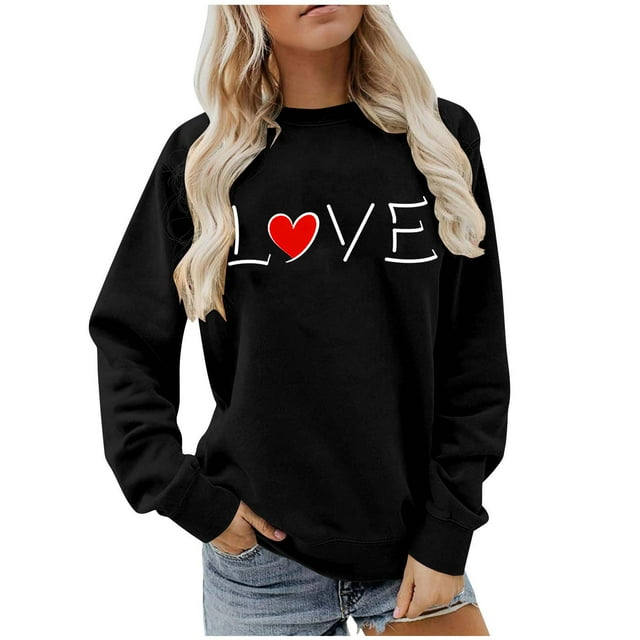 RKSTN Valentine's Day Sweatshirts for Women Oversized Crewneck Valentines Heart Graphic Print Sweatshirt Womens Casual Plus Size Round Neck Loose Comfy Sweatshirt Fall Spring Clothes Valentine Gift
