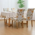 thumbnail image 2 of Boho Dining Room Chair Covers Set of 6 Beige Stretch Floral Printed Kitchen Chair Slipcovers Washable, 2 of 9
